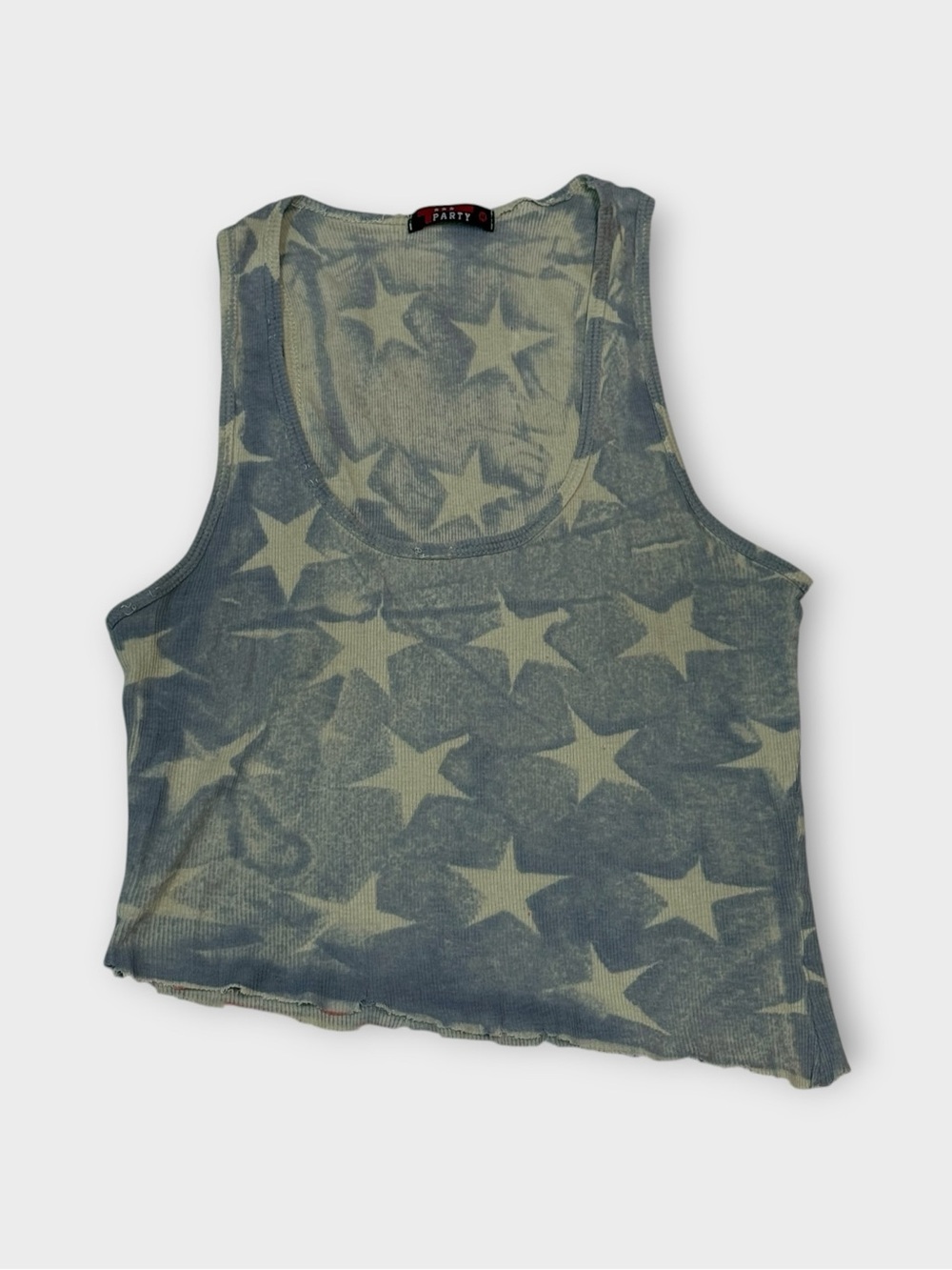 T Party Star Print Washed Ribbed Crop Tank — Size M